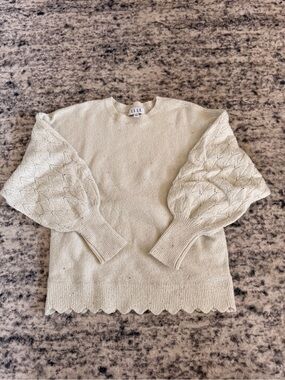 Elle Light Cream Puff-Sleeve Crewneck Sweater